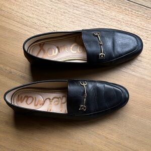 Sam Edelman Black Leather Loafers with Gold Buckle